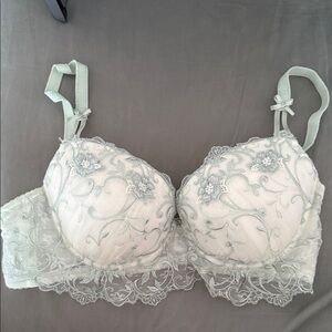 Delicate Lace Embroidered Bra - Light Mint